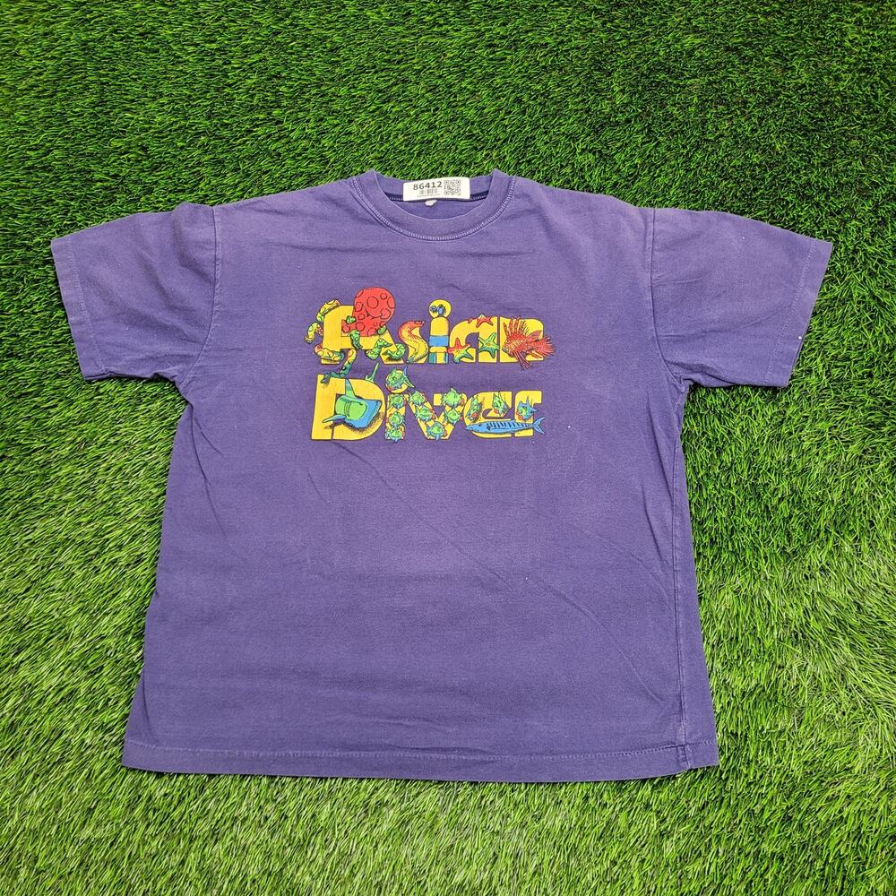 Vintage 90s Asian-Diver Marine-life Shirt M/L 21x24 Purple Aquatic